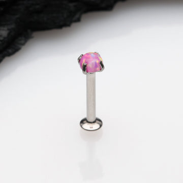 Detail View 1 of Fire Opal Prong Set Top Threadless Push-In Steel Labret-Pink Opal